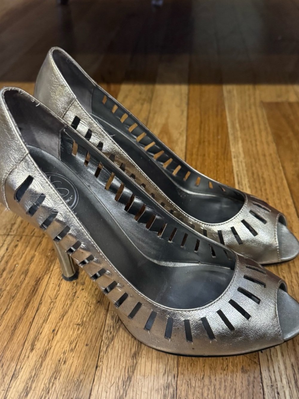 Size 10 - Jessica Simpson Metallic Silver Peep-Toe Heels